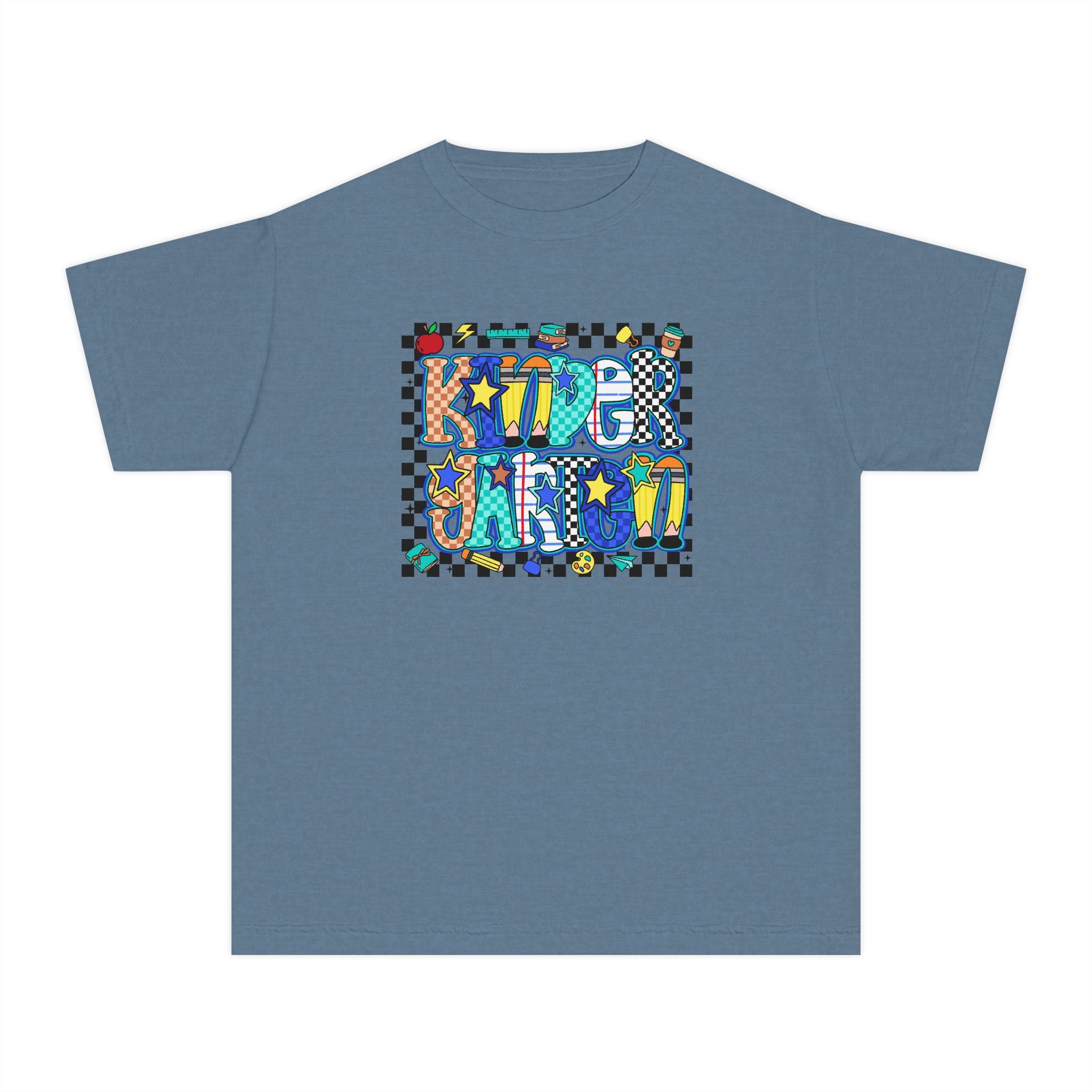 Youth Tee — Colorful 'Good Vibes' Checkerboard Graphic