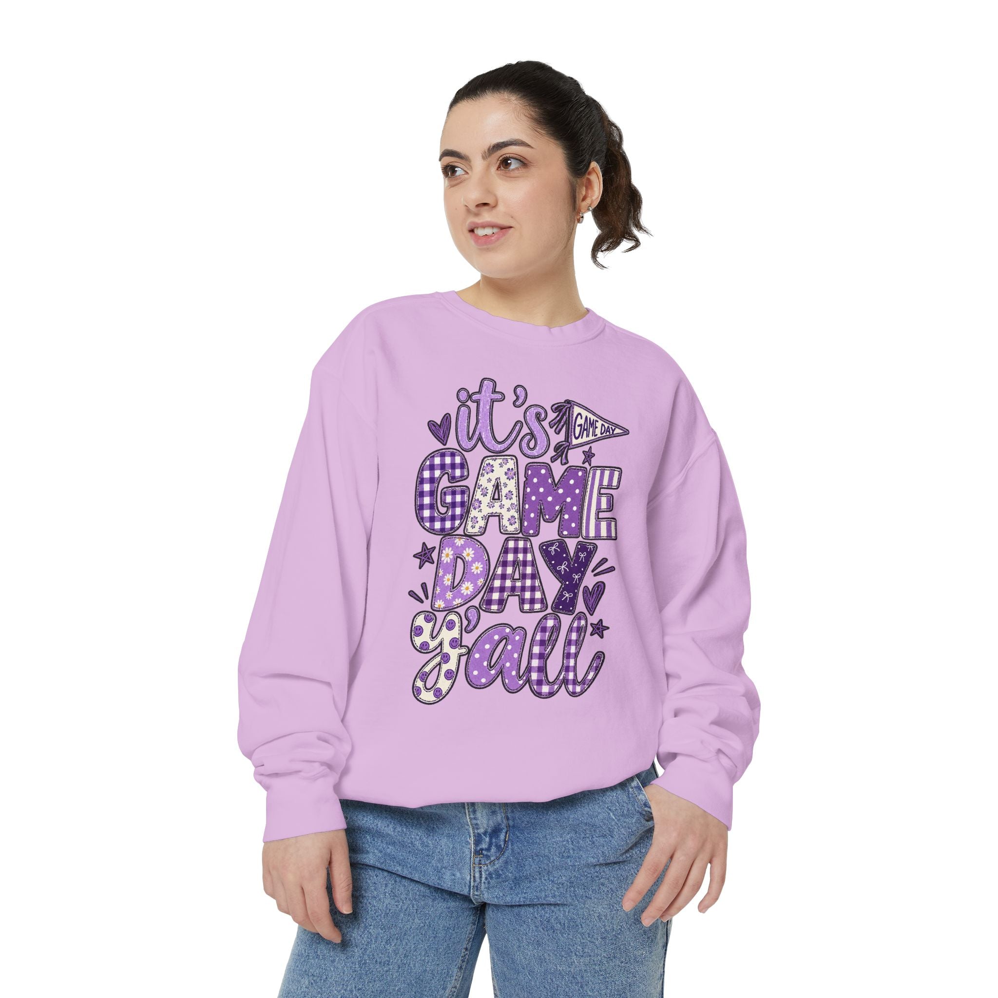 Game Day Y'all Sweatshirt — Playful Purple Sports Graphic Crewneck