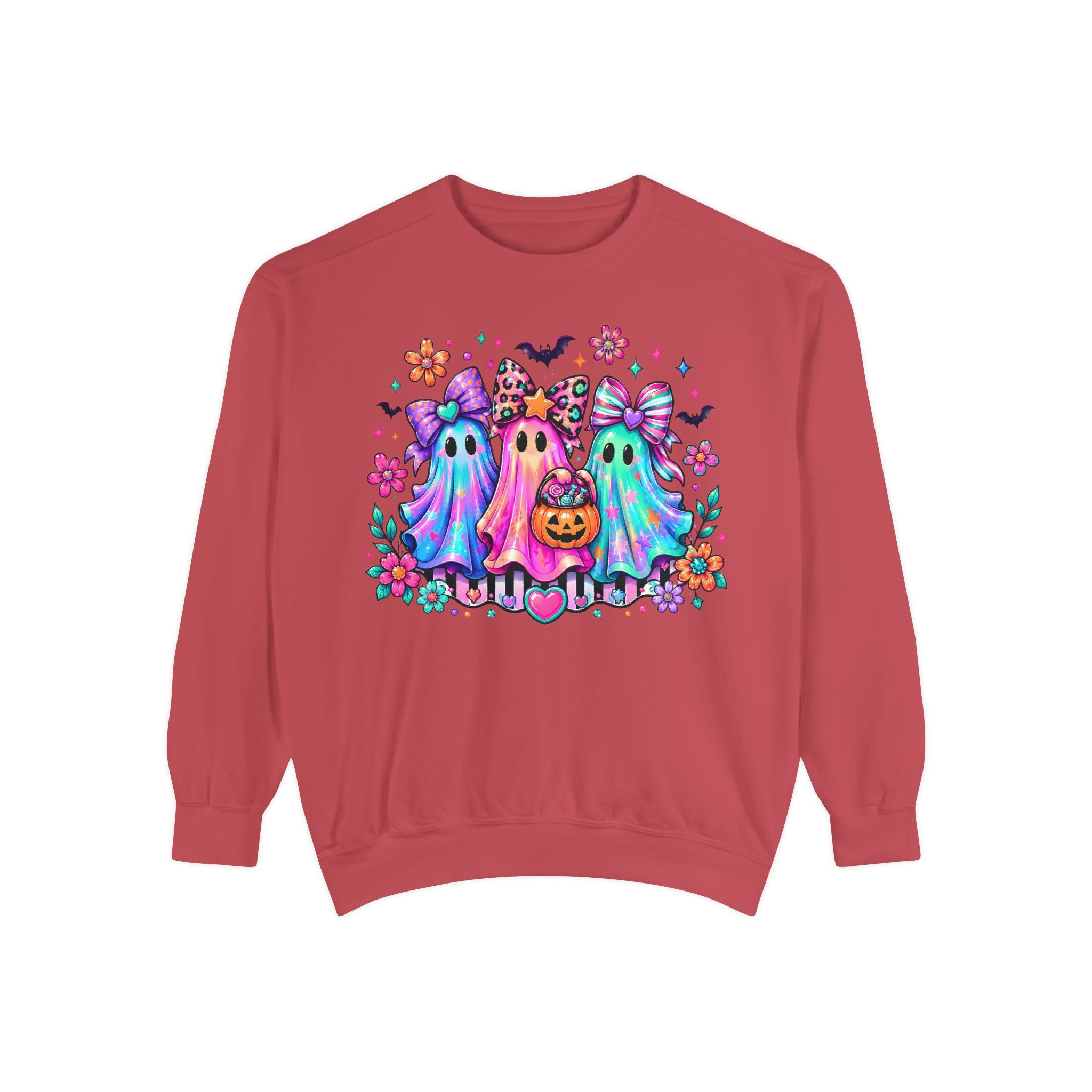 Colorful Cute Ghost Trio Halloween Crewneck