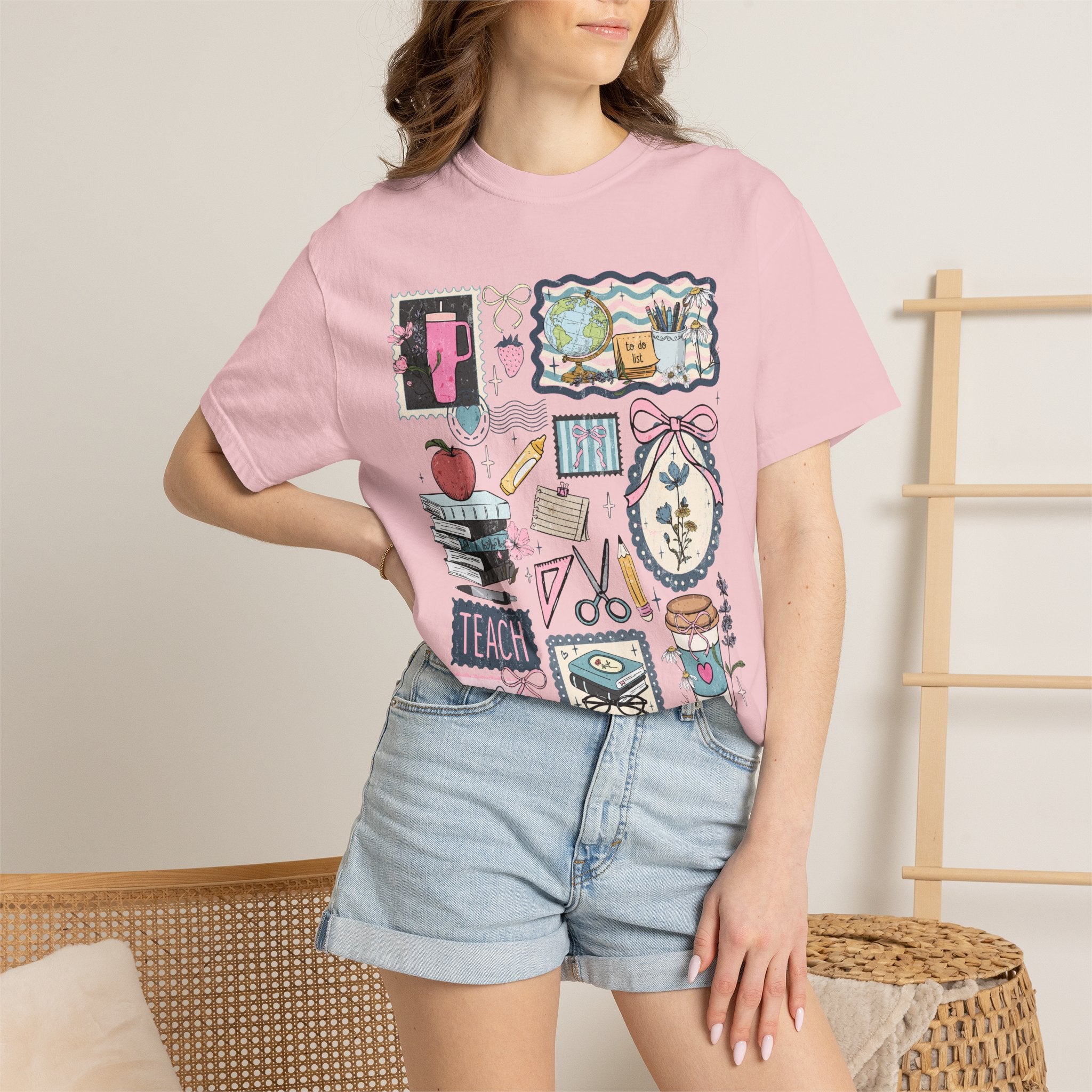 Teacher Graphic T-Shirt — Cute Classroom Icons: Teach, ABC, Apple, Books