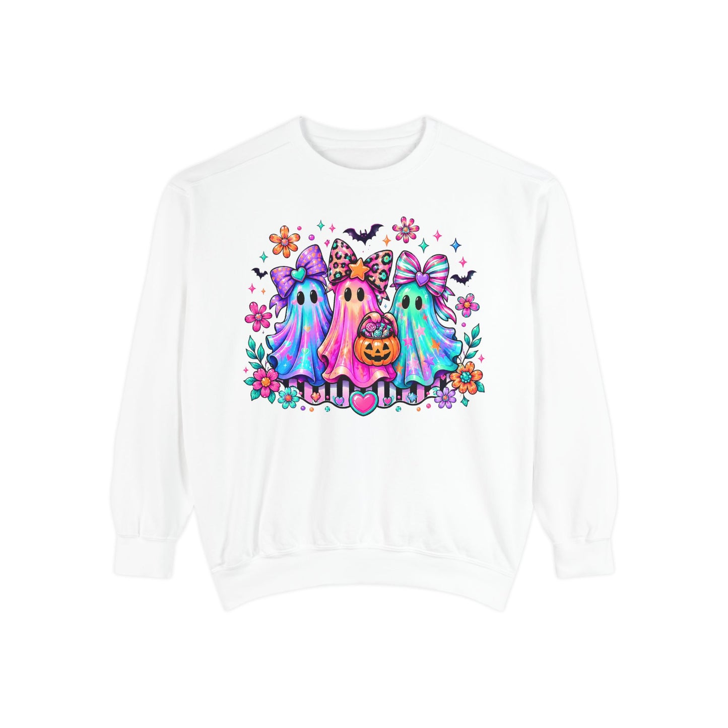 Colorful Cute Ghost Trio Halloween Crewneck