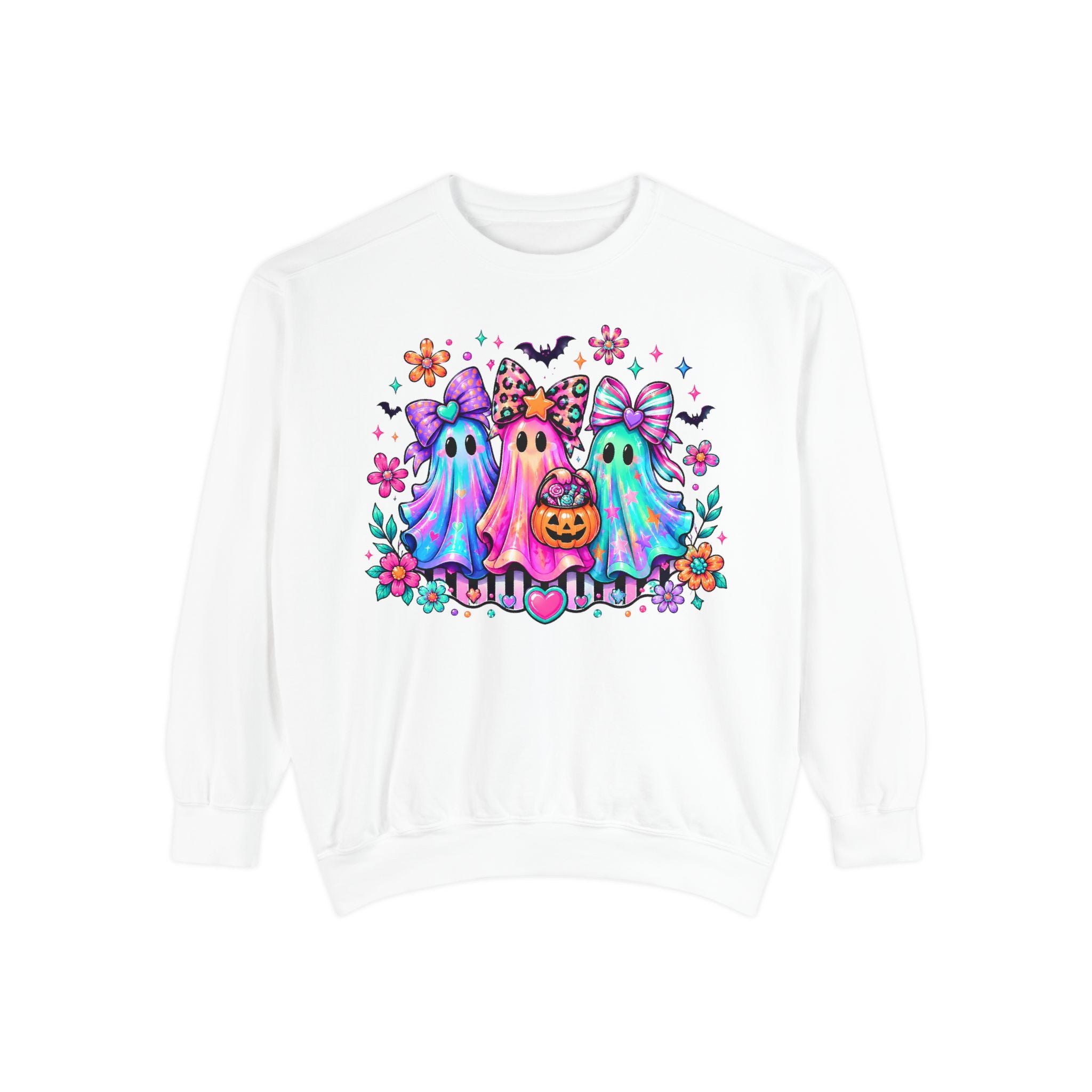 Colorful Cute Ghost Trio Halloween Crewneck