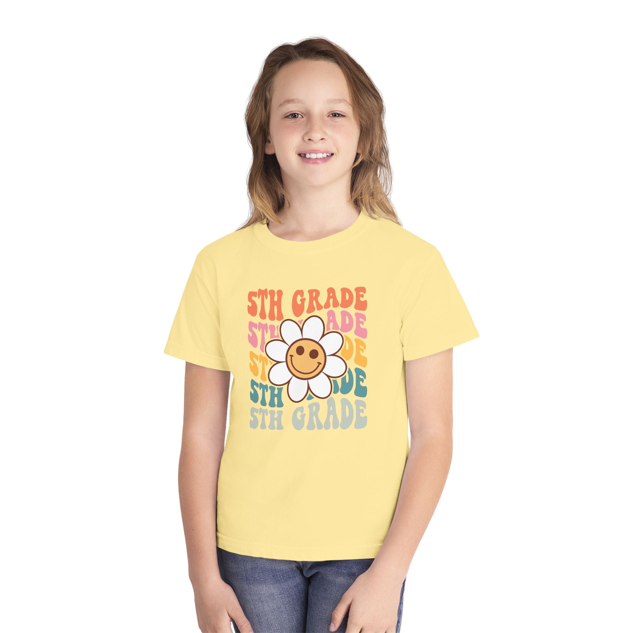 5th Grade Daisy Youth Tee — Retro Smiley Flower Back-to-School Shirt
