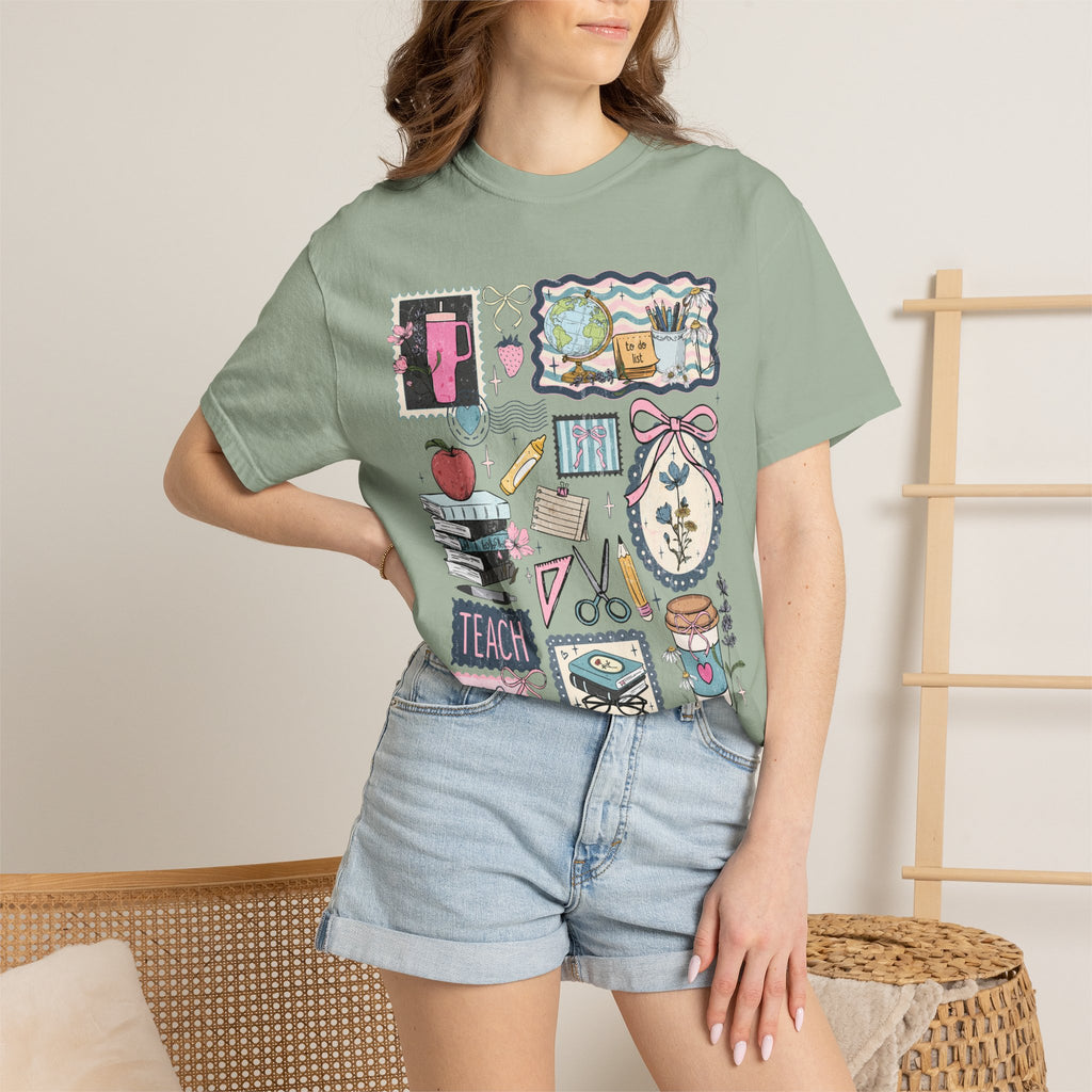 Teacher Graphic T-Shirt — Cute Classroom Icons: Teach, ABC, Apple, Books