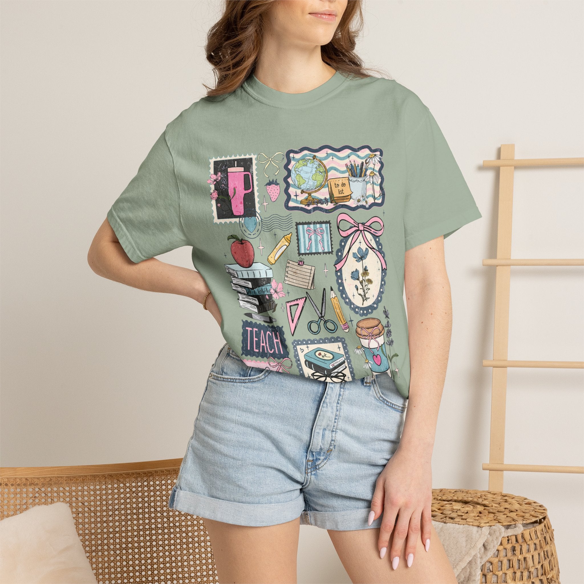 Teacher Graphic T-Shirt — Cute Classroom Icons: Teach, ABC, Apple, Books