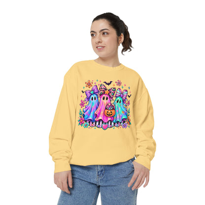 Colorful Cute Ghost Trio Halloween Crewneck