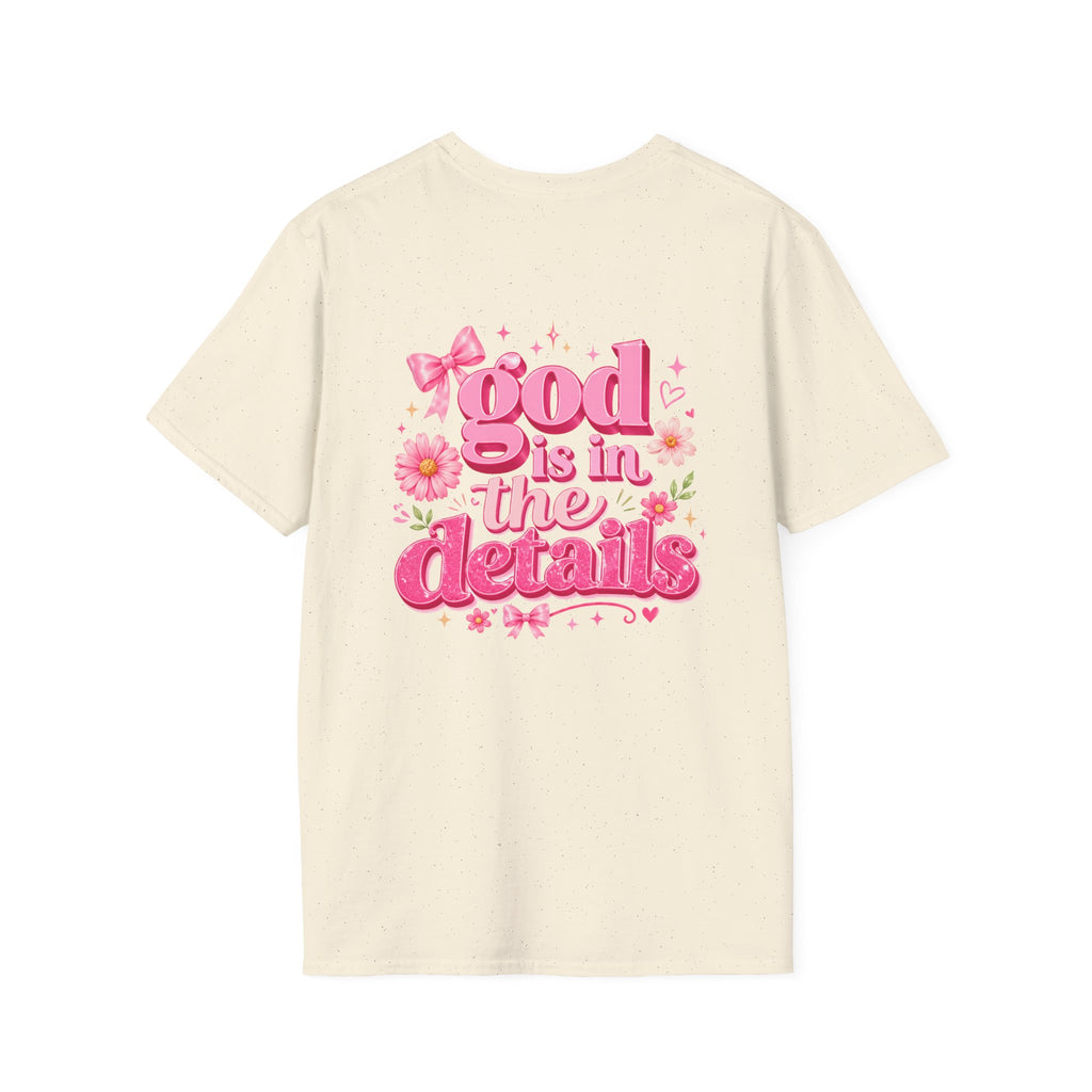 God Is In The Details Tee | Coquette Christian Shirt | Girly Faith Graphic Tee | Pink Bow Cross Shirt | Trendy Boutique Top