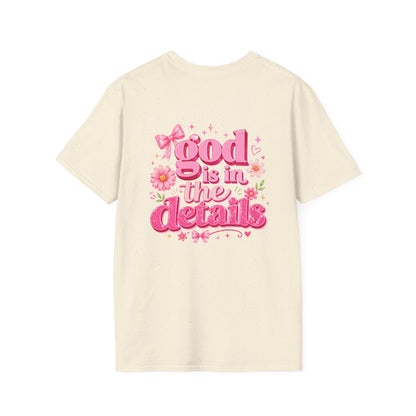 God Is In The Details Tee | Coquette Christian Shirt | Girly Faith Graphic Tee | Pink Bow Cross Shirt | Trendy Boutique Top