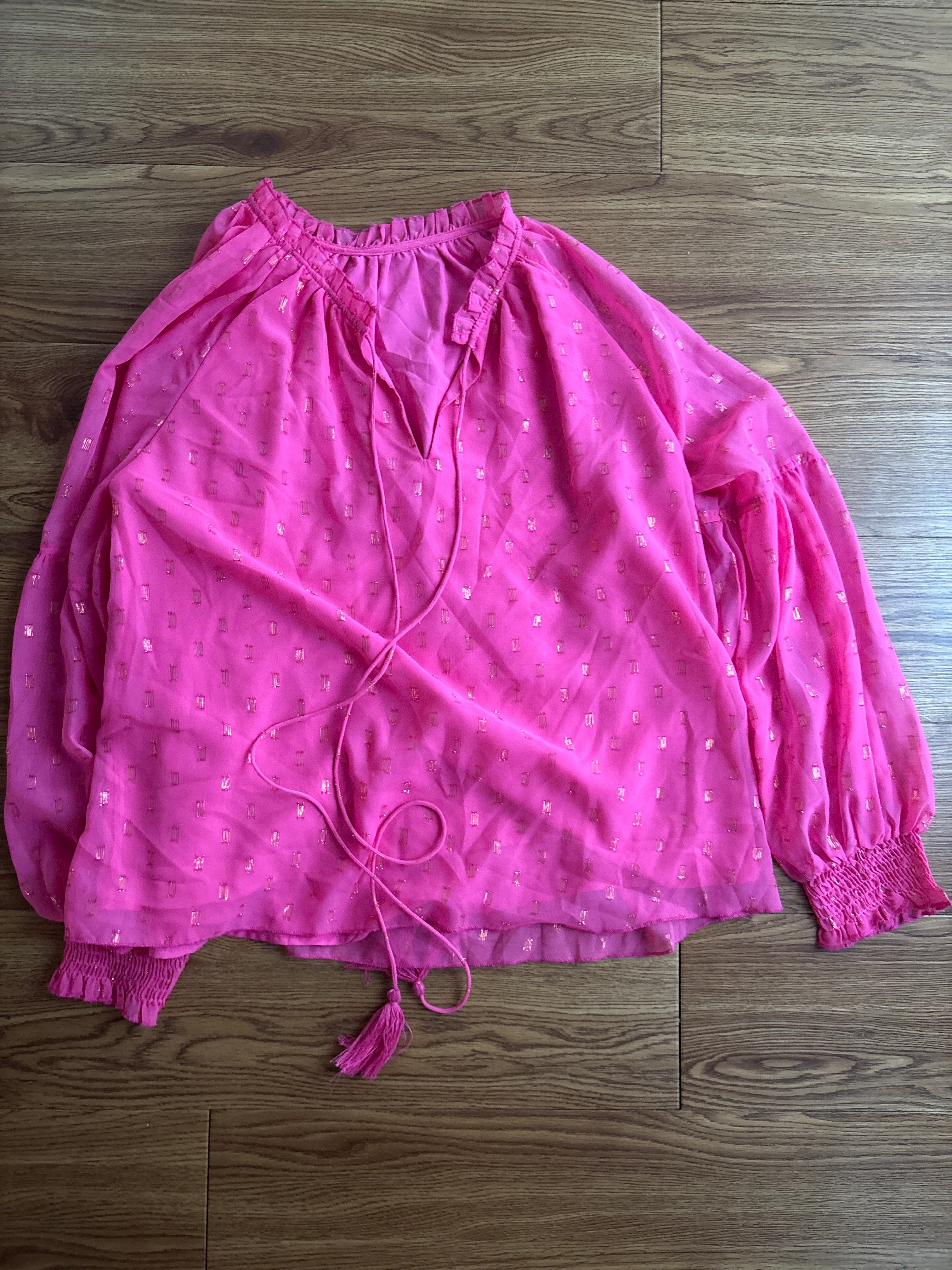 Hot Pink Metallic Dot Boho Blouse – Medium