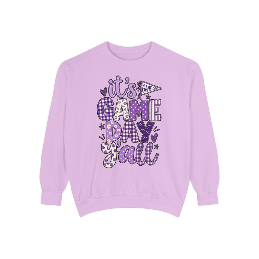Game Day Y'all Sweatshirt — Playful Purple Sports Graphic Crewneck