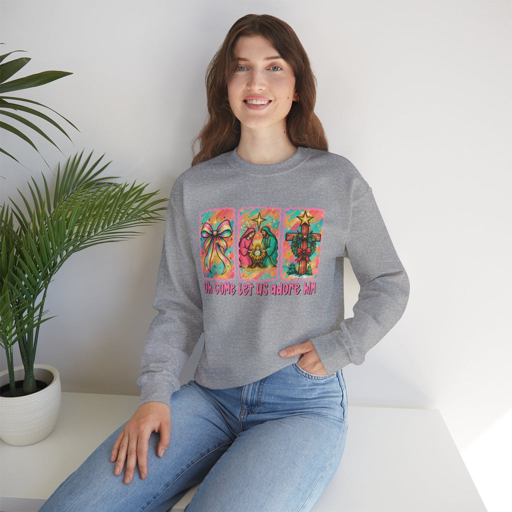 Oh Come Let Us Adore Him Christmas Religious Crewneck Sweatshirt