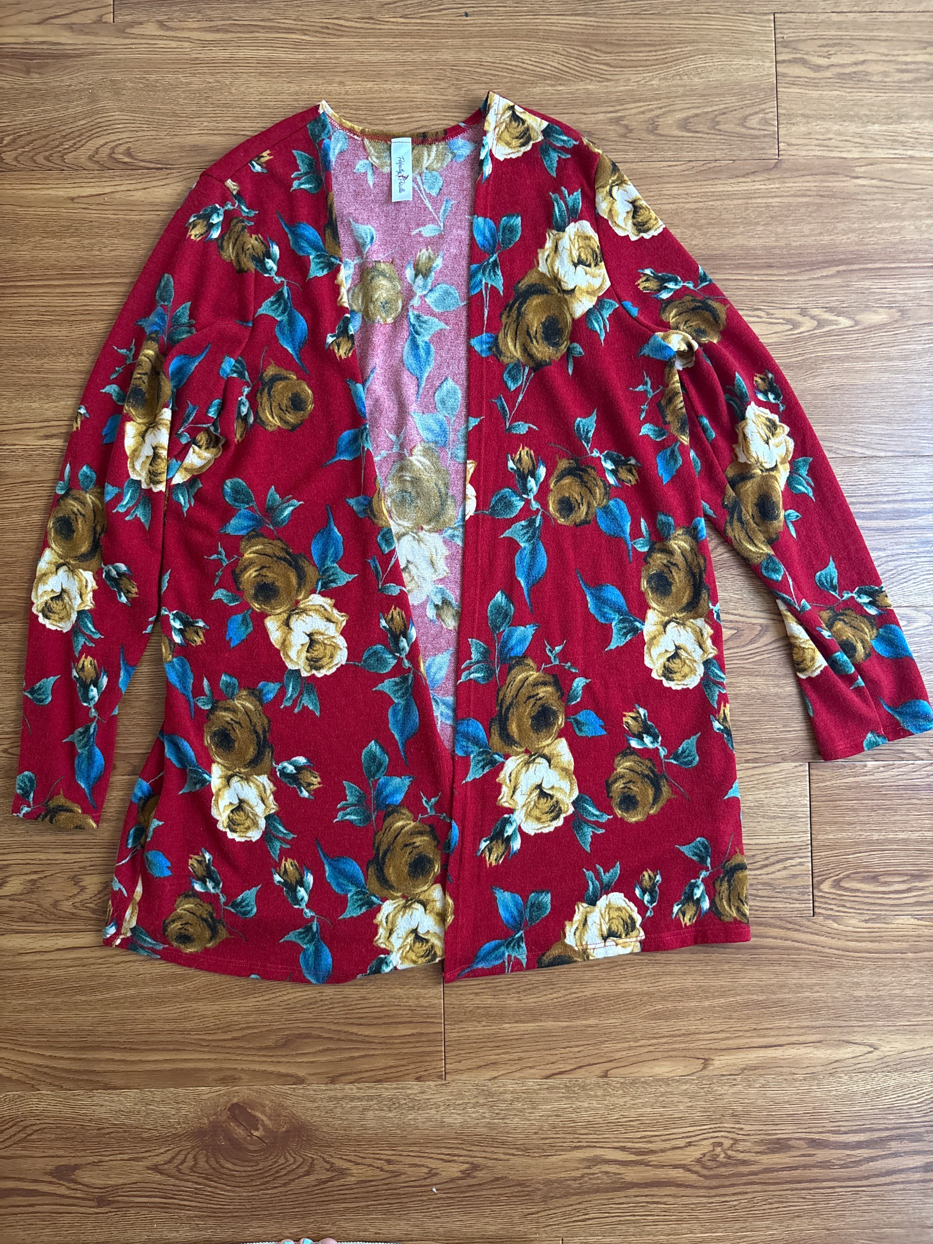 Perfectly Priscilla Floral Open Front Cardigan | Burgundy | XL