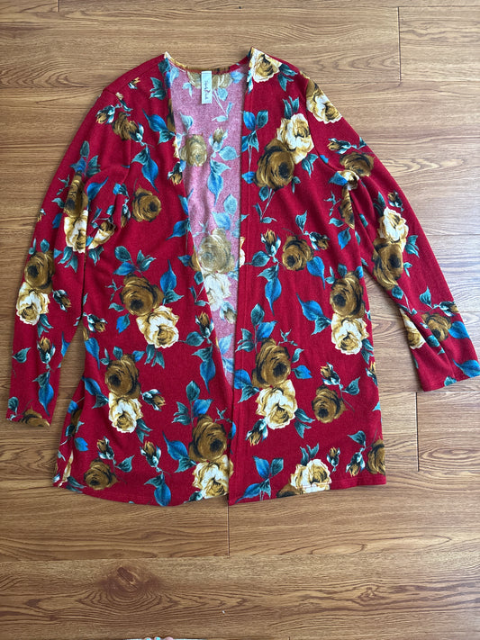 Perfectly Priscilla Floral Open Front Cardigan | Burgundy | XL