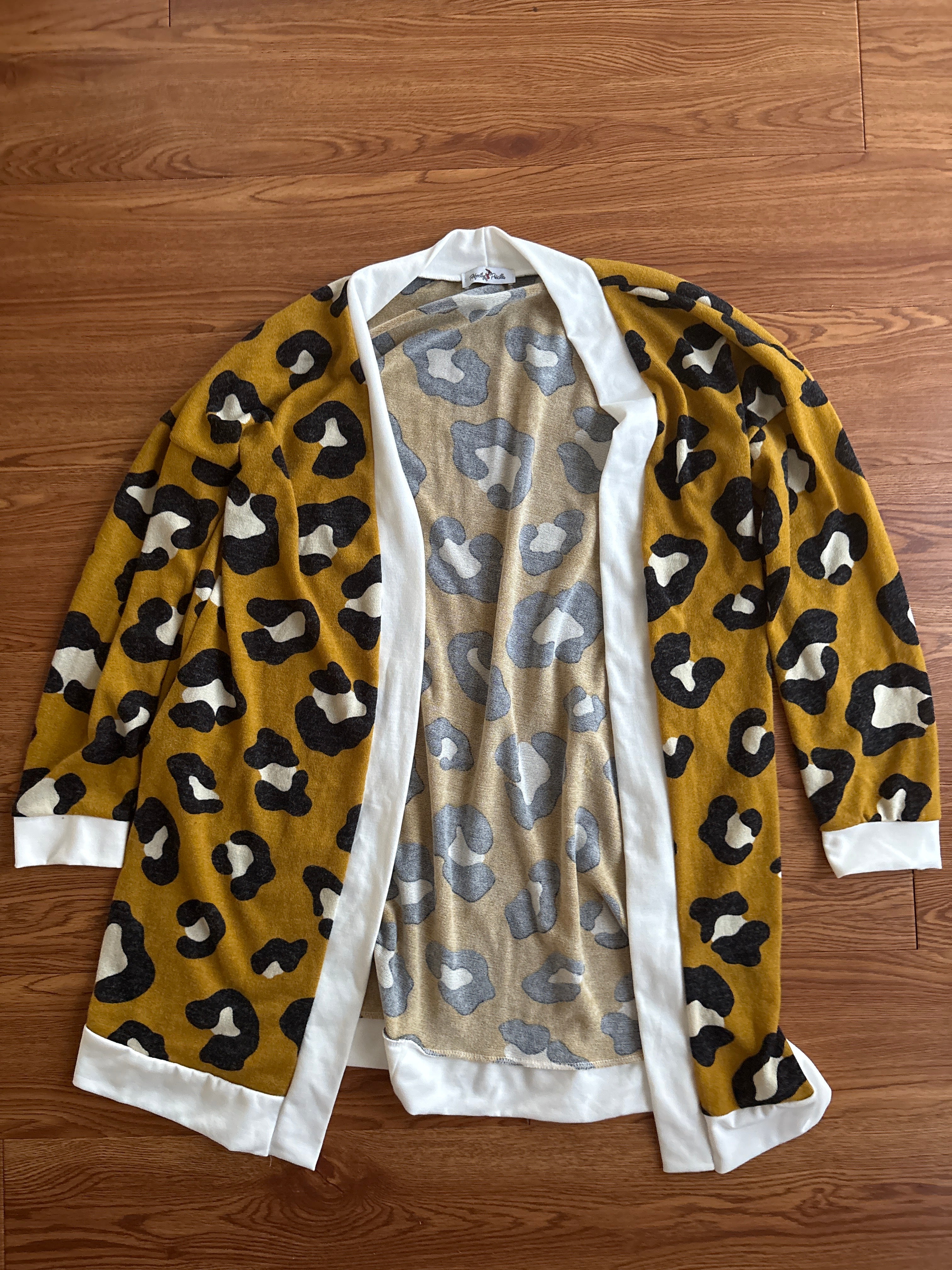 Perfectly Priscilla Mustard Leopard Open Front Cardigan | XL