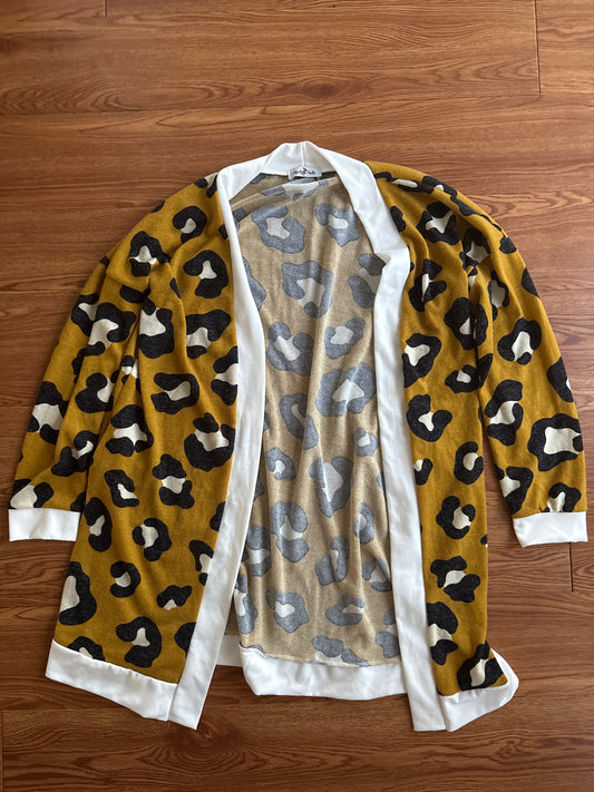 Perfectly Priscilla Mustard Leopard Open Front Cardigan | XL