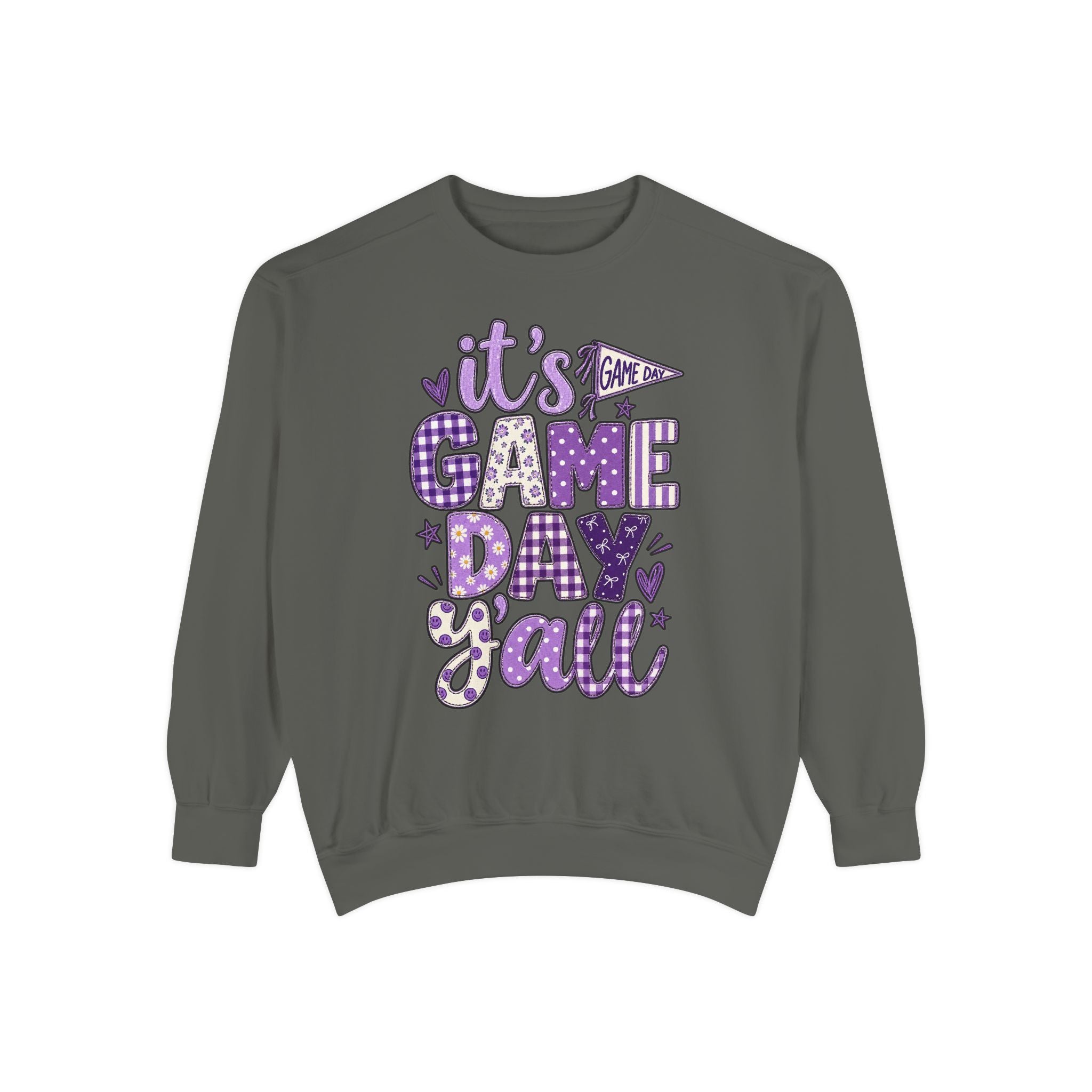 Game Day Y'all Sweatshirt — Playful Purple Sports Graphic Crewneck