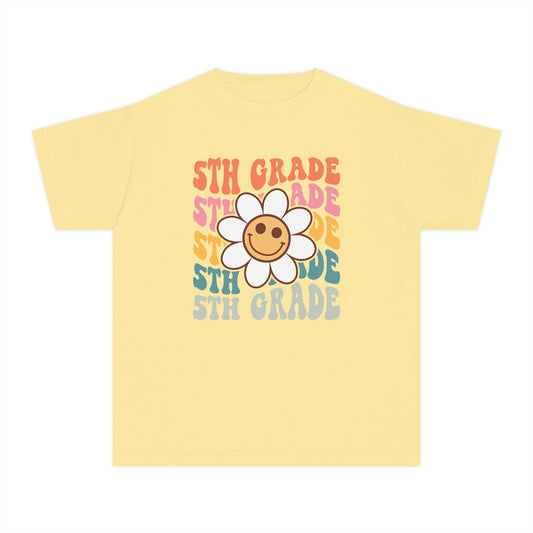 5th Grade Daisy Youth Tee — Retro Smiley Flower Back-to-School Shirt