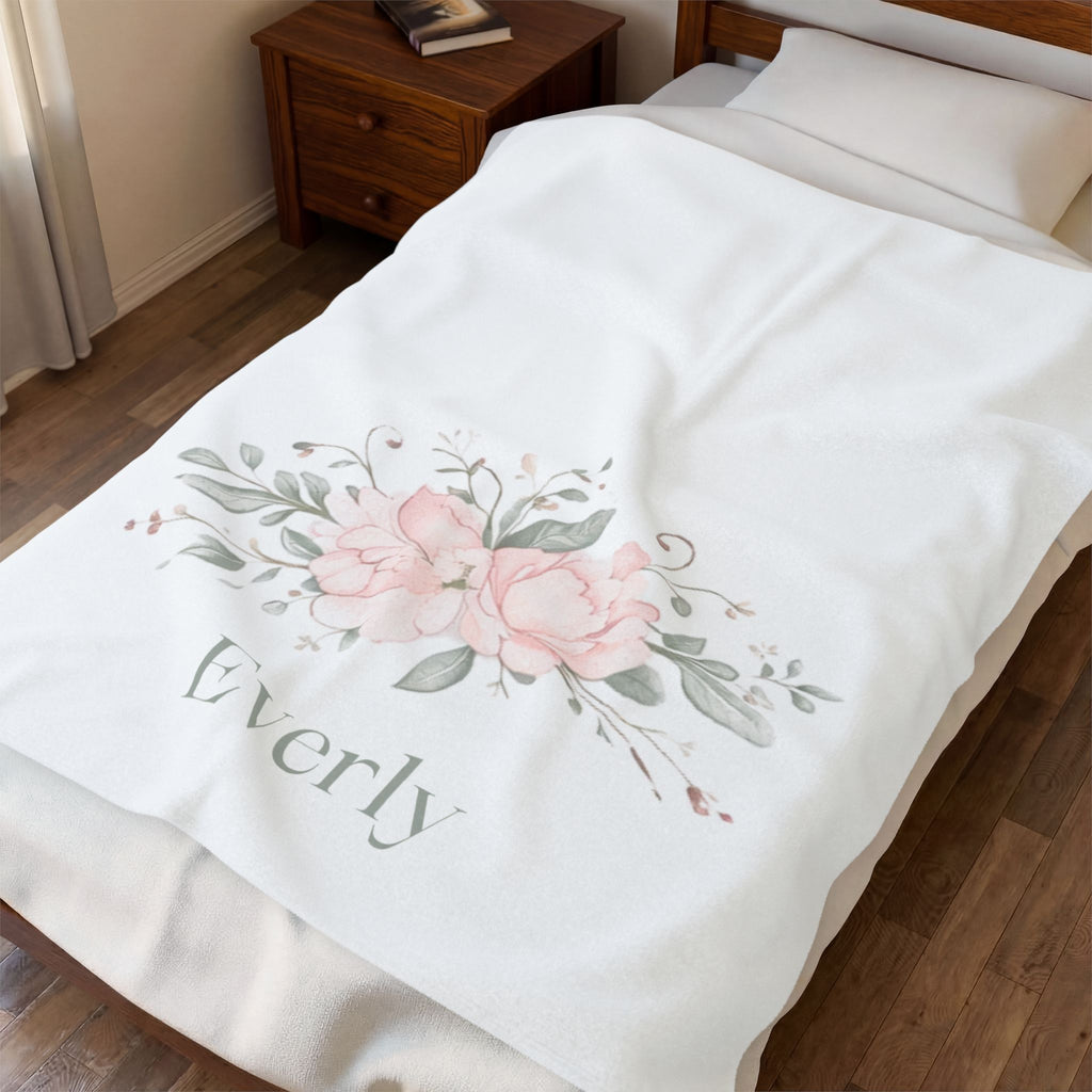 Personalized Velveteen Blanket - Pink Floral Name Blanket