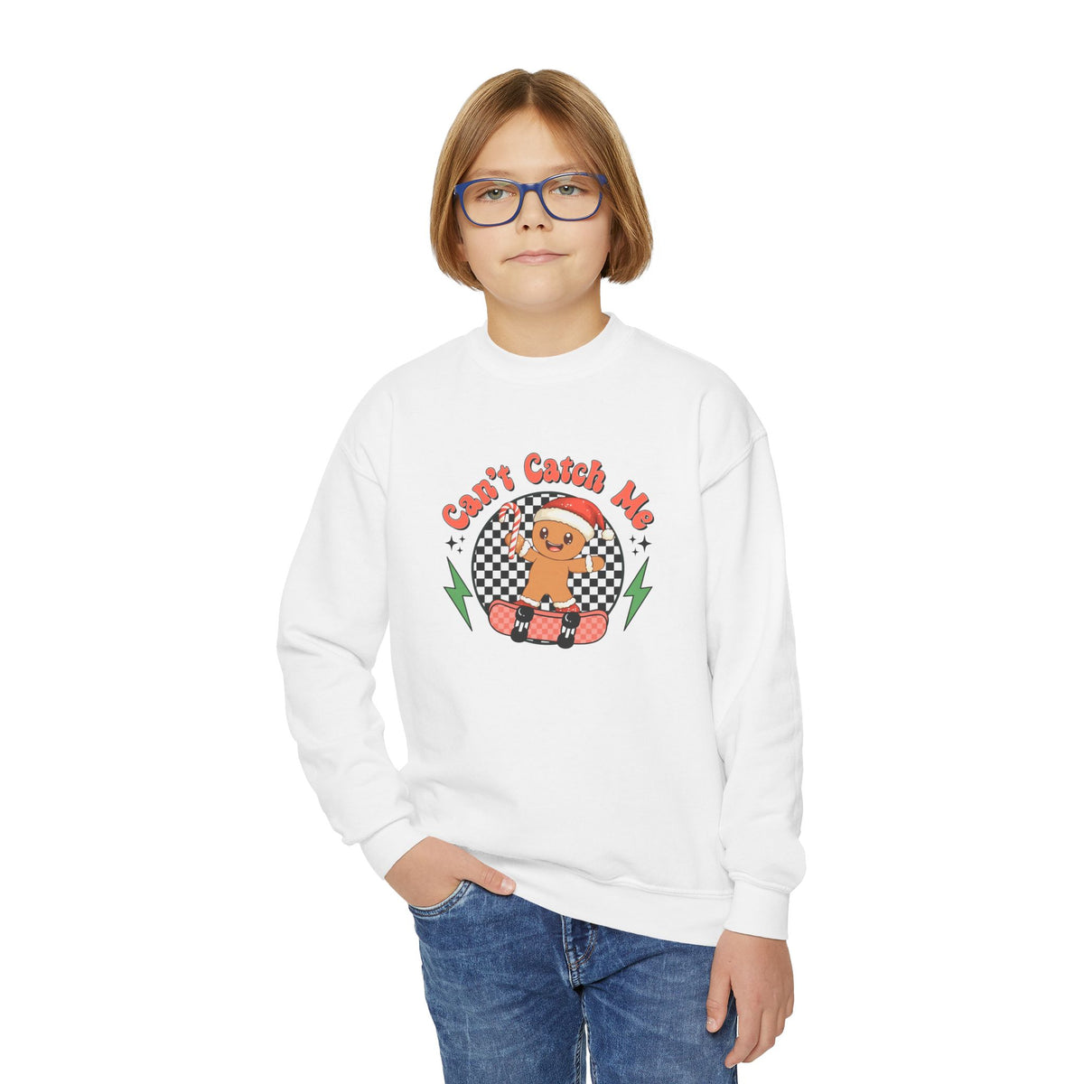 Candy Catcher Gingerbread Youth Crewneck Sweatshirt