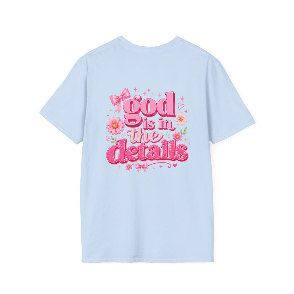 God Is In The Details Tee | Coquette Christian Shirt | Girly Faith Graphic Tee | Pink Bow Cross Shirt | Trendy Boutique Top