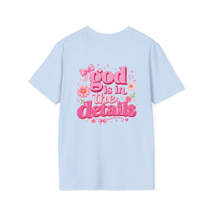 God Is In The Details Tee | Coquette Christian Shirt | Girly Faith Graphic Tee | Pink Bow Cross Shirt | Trendy Boutique Top