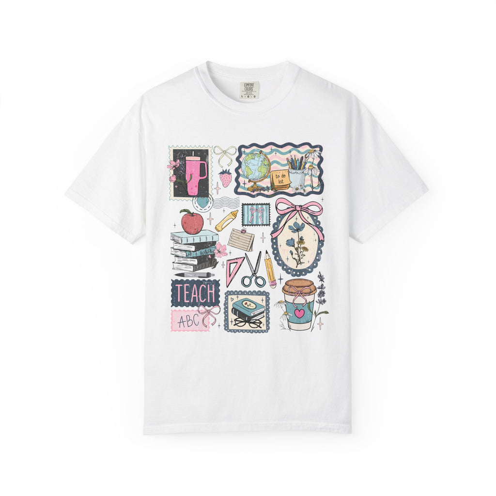 Teacher Graphic T-Shirt — Cute Classroom Icons: Teach, ABC, Apple, Books