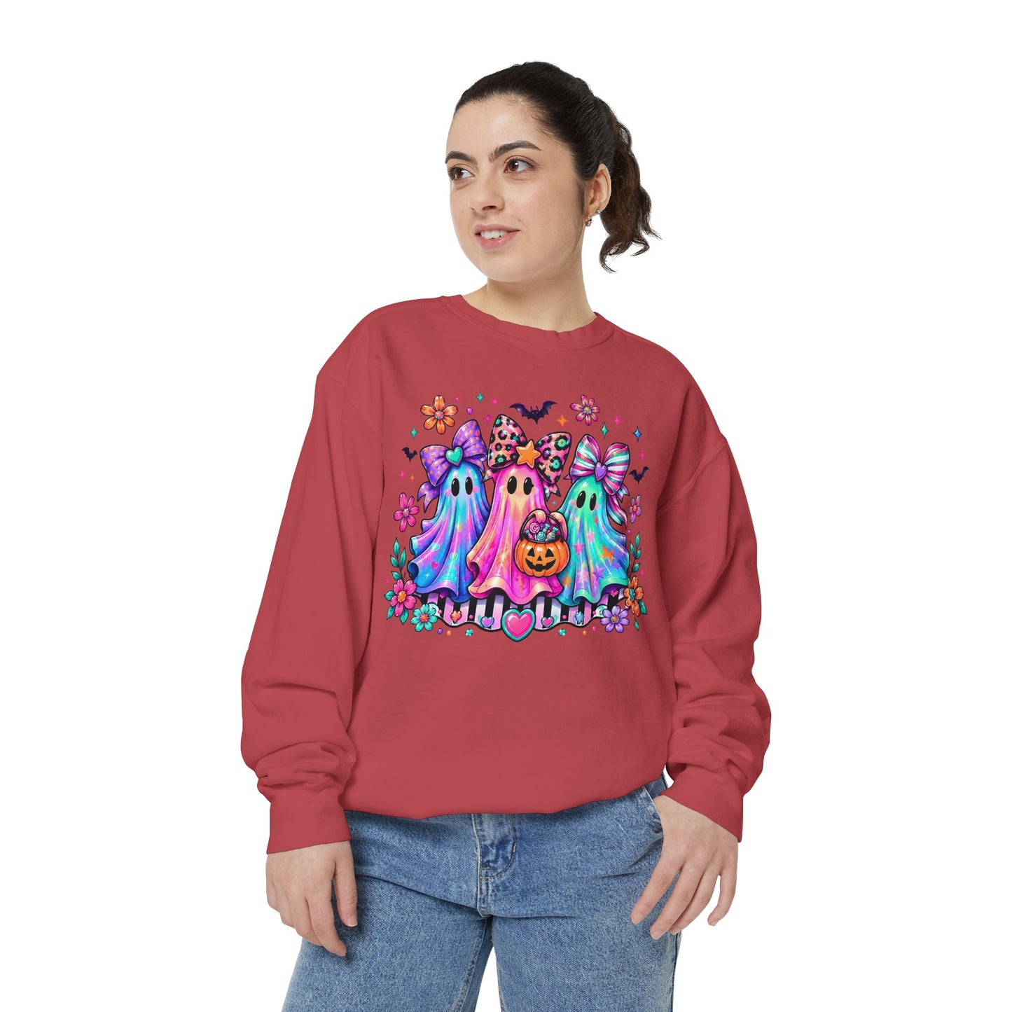Colorful Cute Ghost Trio Halloween Crewneck