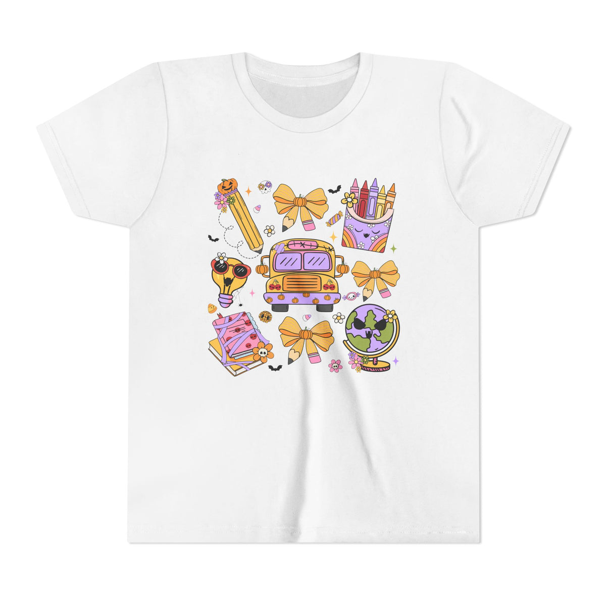Cute Bus, Globe & Crayon Halloween Tee