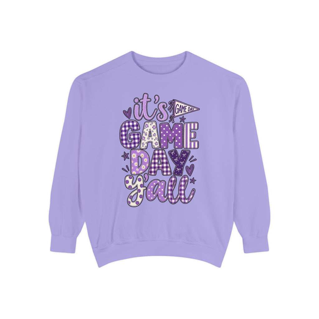 Game Day Y'all Sweatshirt — Playful Purple Sports Graphic Crewneck