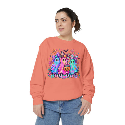 Colorful Cute Ghost Trio Halloween Crewneck