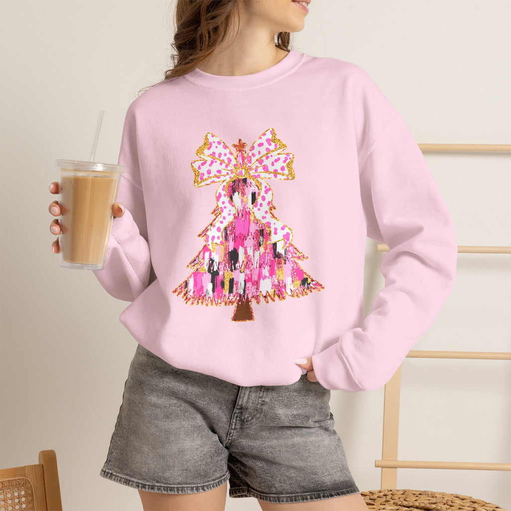 Pink Christmas Tree Crewneck Sweatshirt