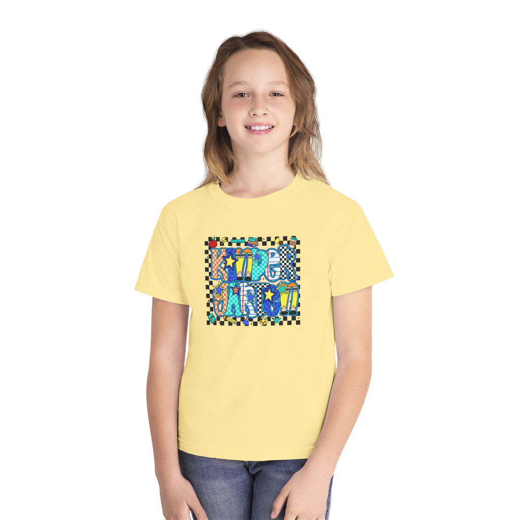 Youth Tee — Colorful 'Good Vibes' Checkerboard Graphic