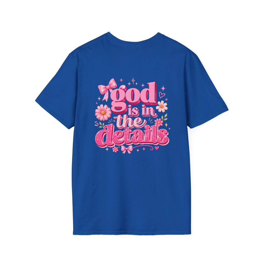 God Is In The Details Tee | Coquette Christian Shirt | Girly Faith Graphic Tee | Pink Bow Cross Shirt | Trendy Boutique Top