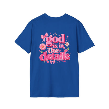 God Is In The Details Tee | Coquette Christian Shirt | Girly Faith Graphic Tee | Pink Bow Cross Shirt | Trendy Boutique Top
