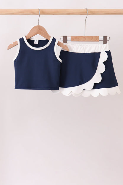 Navy Performance Scalloped Skorts Set