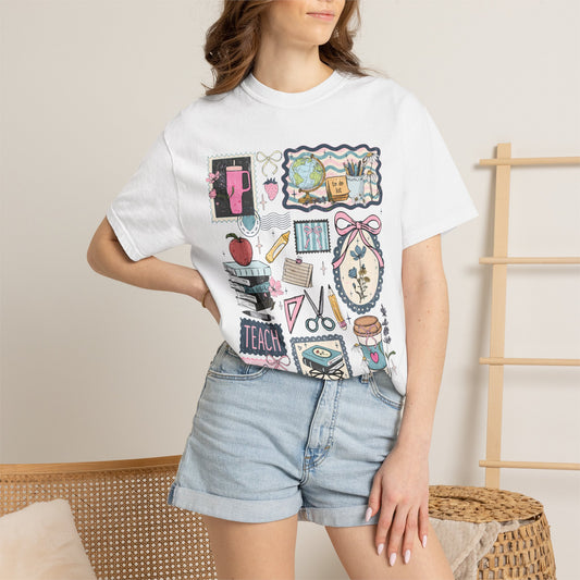Teacher Graphic T-Shirt — Cute Classroom Icons: Teach, ABC, Apple, Books