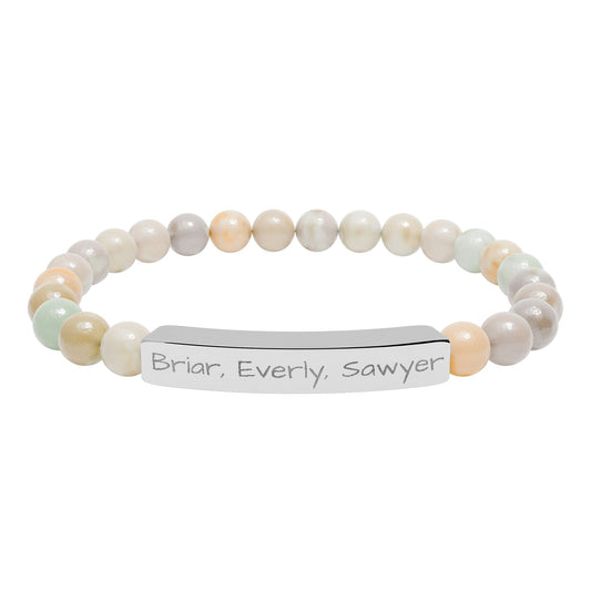 Personalized Kids Name Bracelet for Mom | Custom Beaded Bracelet | Engraved Name Bar | Mothers Day Gift