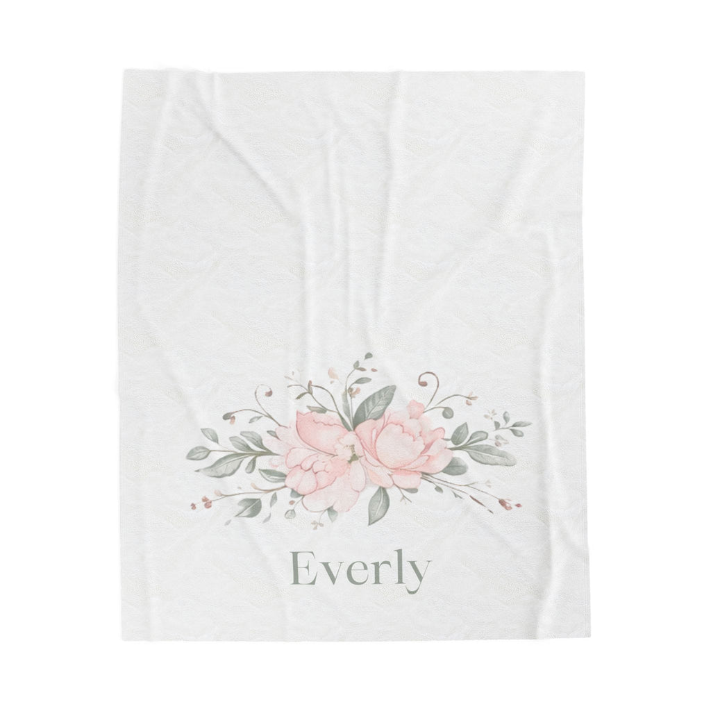 Personalized Velveteen Blanket - Pink Floral Name Blanket