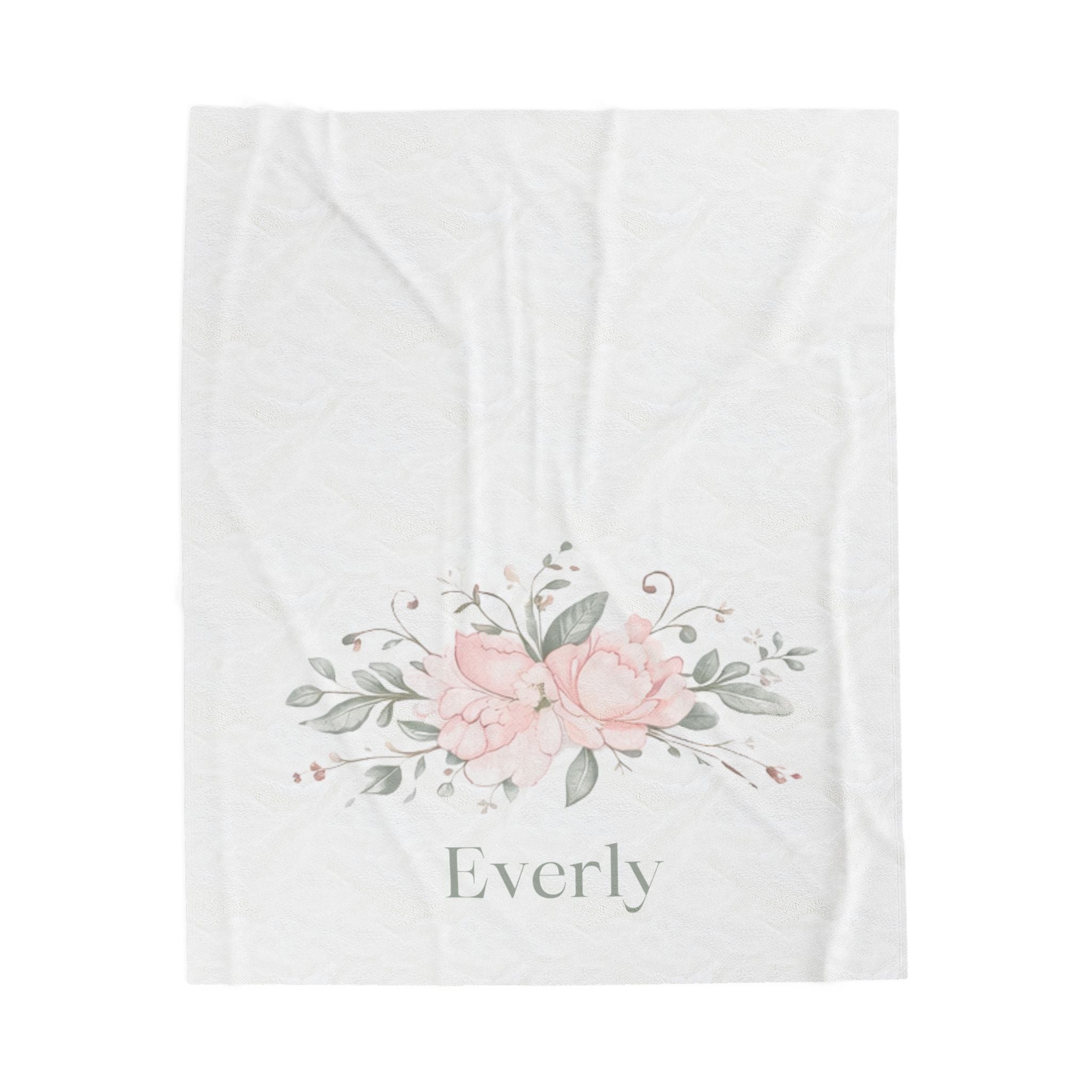 Personalized Velveteen Blanket - Pink Floral Name Blanket
