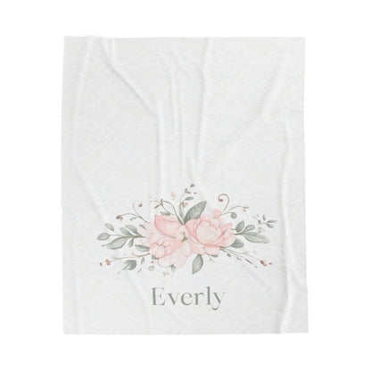 Personalized Velveteen Blanket - Pink Floral Name Blanket