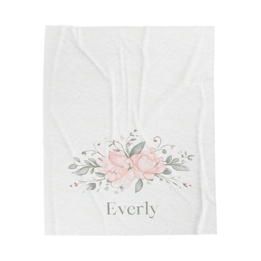 Personalized Velveteen Blanket - Pink Floral Name Blanket