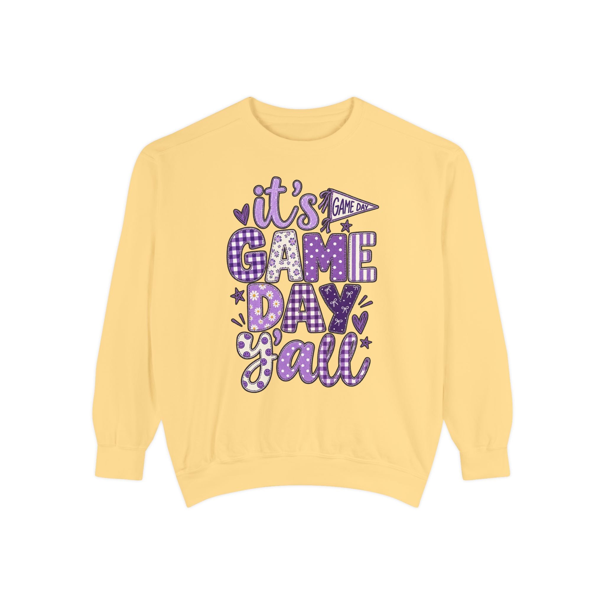 Game Day Y'all Sweatshirt — Playful Purple Sports Graphic Crewneck