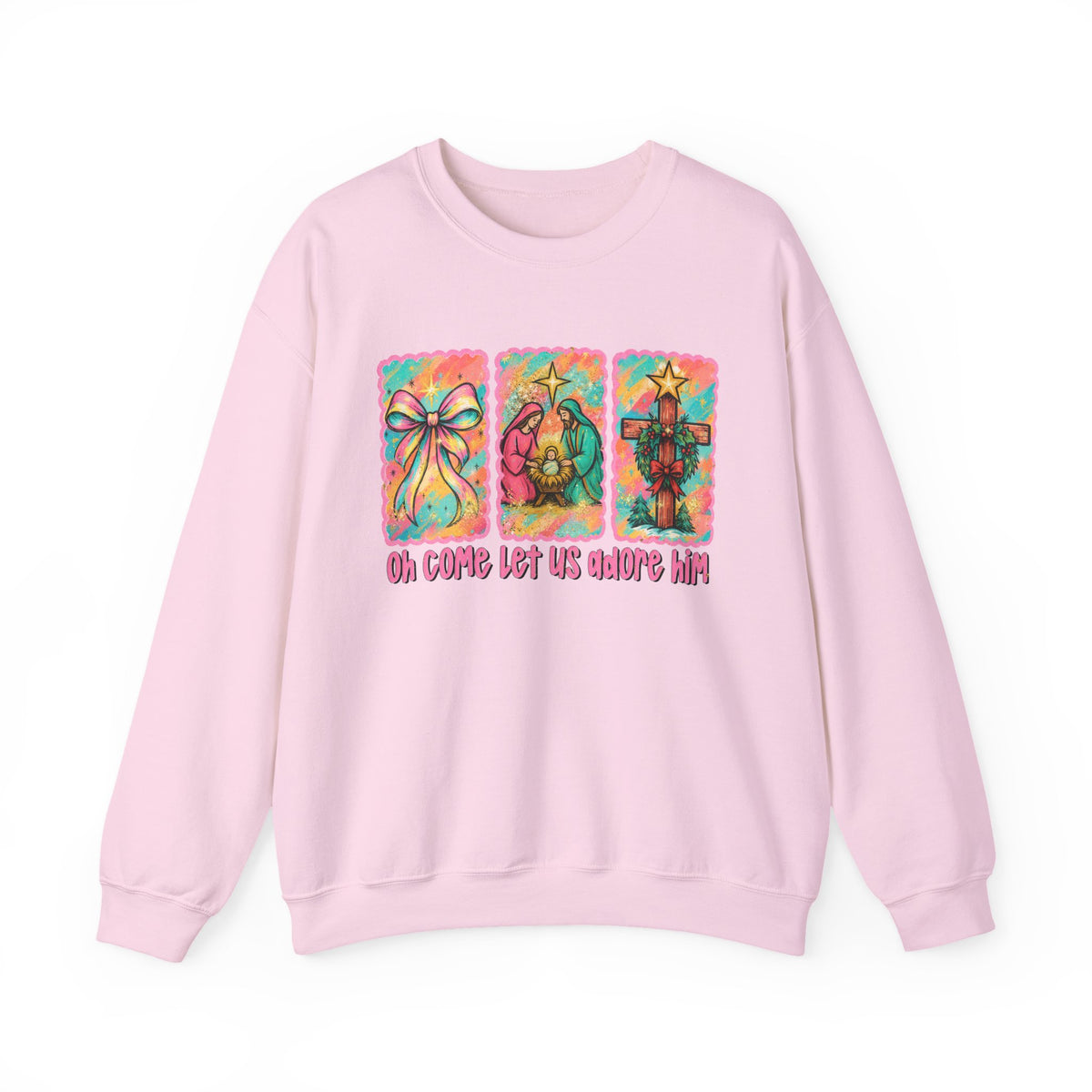 Oh Come Let Us Adore Him Christmas Religious Crewneck Sweatshirt