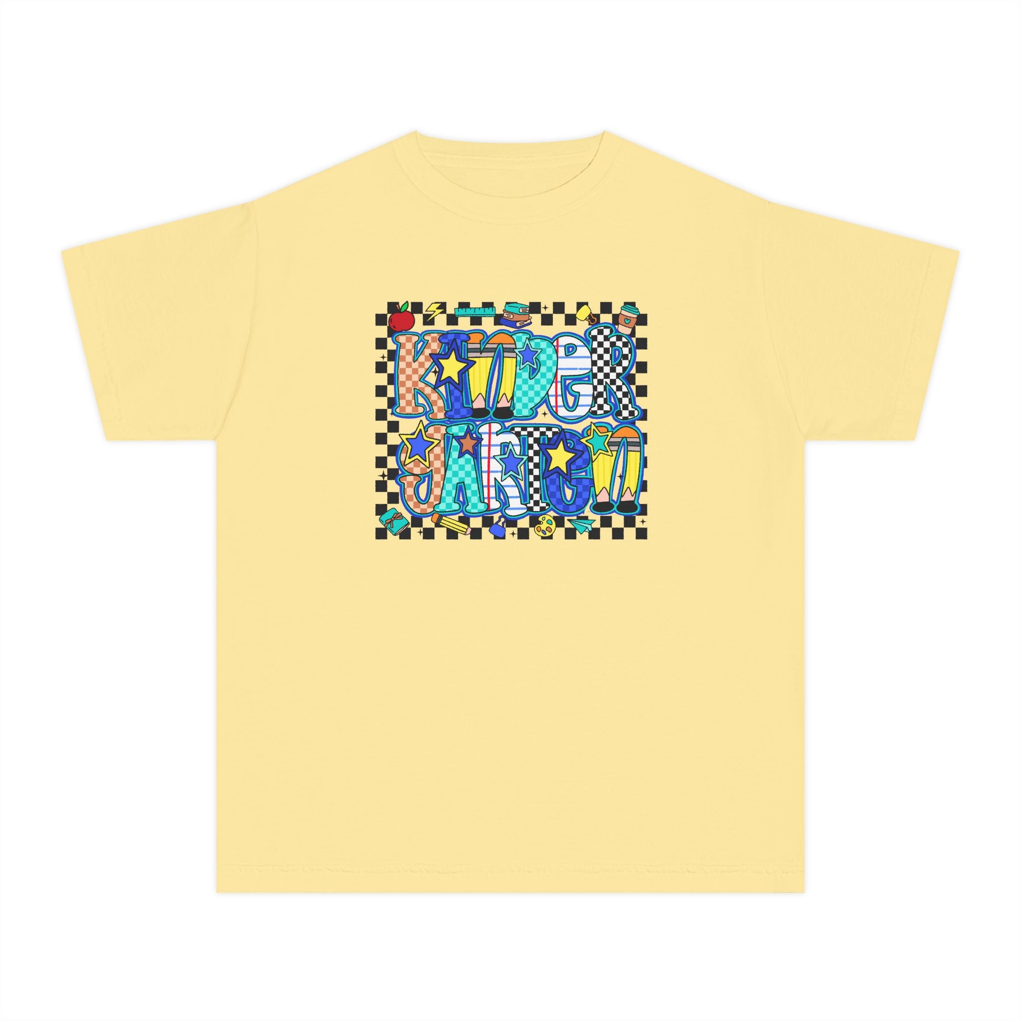 Youth Tee — Colorful 'Good Vibes' Checkerboard Graphic