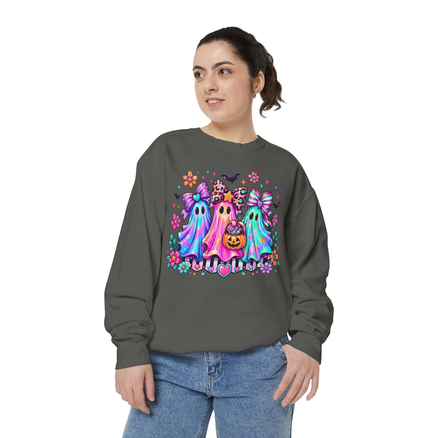 Colorful Cute Ghost Trio Halloween Crewneck