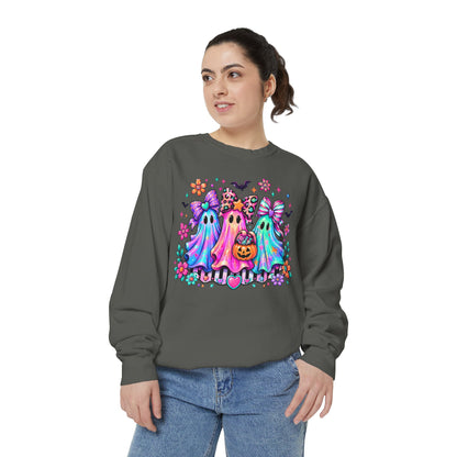 Colorful Cute Ghost Trio Halloween Crewneck