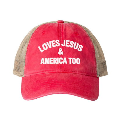 Loves Jesus & America Too Trucker Hat