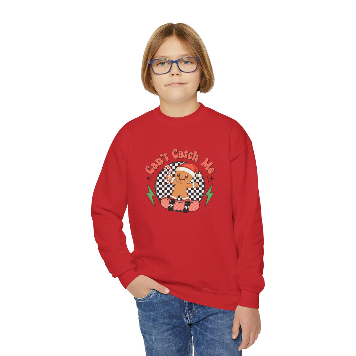 Candy Catcher Gingerbread Youth Crewneck Sweatshirt