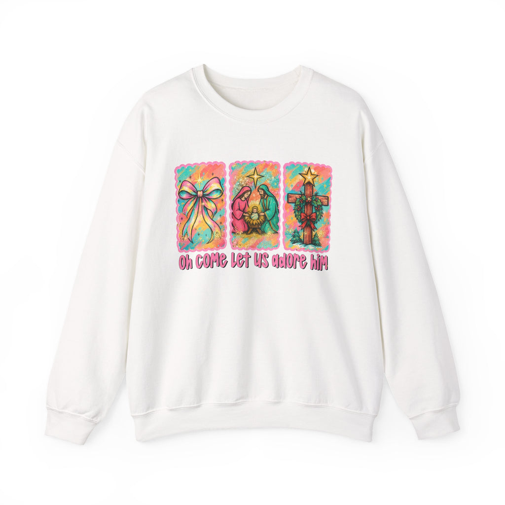 Oh Come Let Us Adore Him Christmas Religious Crewneck Sweatshirt