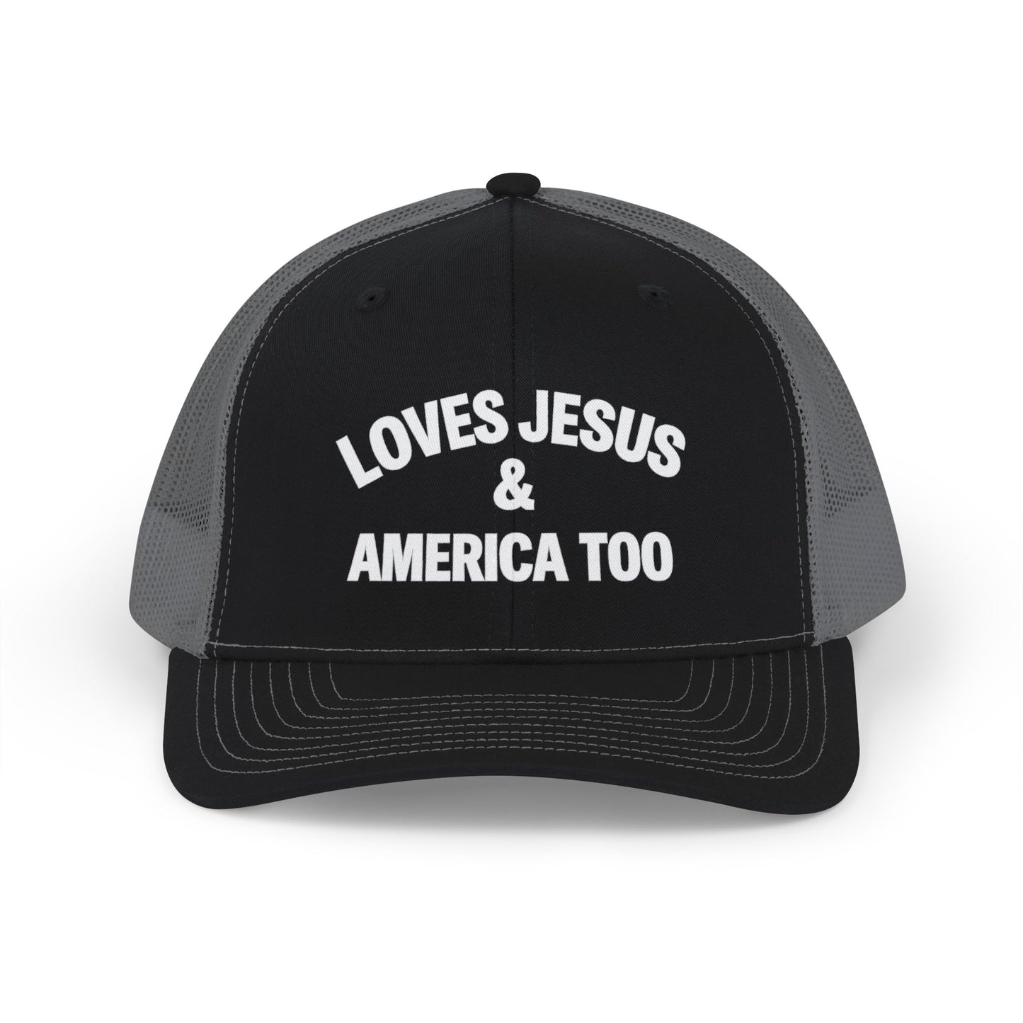 Loves Jesus & America Too Men Trucker Cap